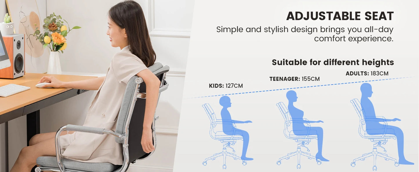 Bureaustoel – Ergonomische Bureaustoel – Werkstoel – Kantoorstoel – Stoel Met Ademend Textiel – In Hoogte Verstelbaar – Schommelbaar Tot 130° - 49 x 49 x 105 cm - Grijs - QUORE
