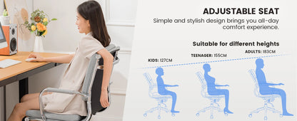 Bureaustoel – Ergonomische Bureaustoel – Werkstoel – Kantoorstoel – Stoel Met Ademend Textiel – In Hoogte Verstelbaar – Schommelbaar Tot 130° - 49 x 49 x 105 cm - Grijs - QUORE