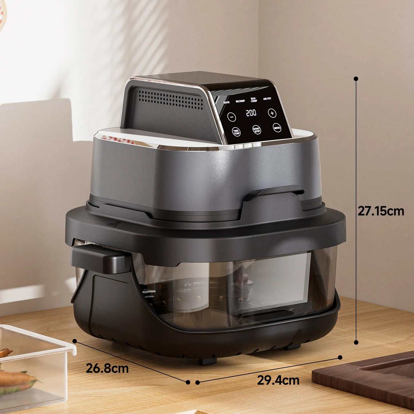 GTPLAYER Airfryer Multifunctional Hot Air Fryer 4 Litre with Easy View Window Glass Container Hi-Fry Automatic Sc