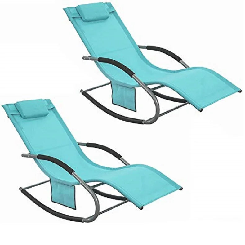 Ligbed – Tuinstoel – Zonnebed – Ligstoel – Tuinligbed – Blauw – Ergonomisch Ontwerp Met Hoofdsteun – Weerbestendig Met Metalen Frame