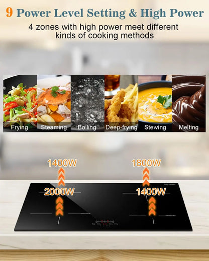 Inductie Kookplaat - Elektrische Kookplaat - Keramisch Kookplaat - Induction Hob - Elektrische Brander - 4-pits - Inbouw - 6600W - 220V - Kinderbeveiliging - Timerfunctie - 4 Individuele Bedieningsknoppen