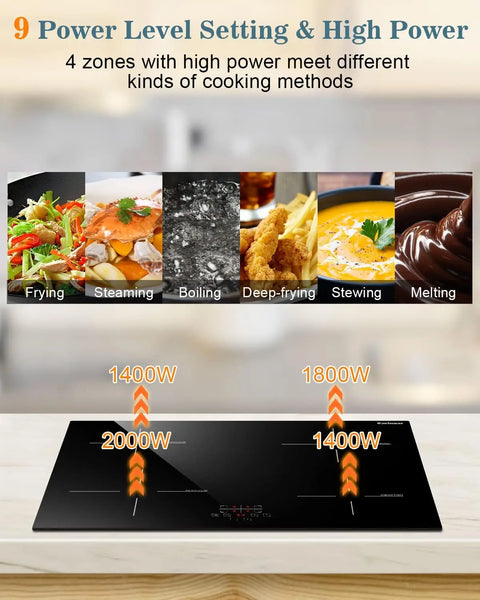 Inductie kookplaat - Induction Hob - Induction Cook Top - Inductie Fornuis - Elektrische Brander - 4-pits inductiekookplaat - Timer - veiligheidsslot - Ingebouwde inductiekookplaat - met aanraakbediening - Zwart