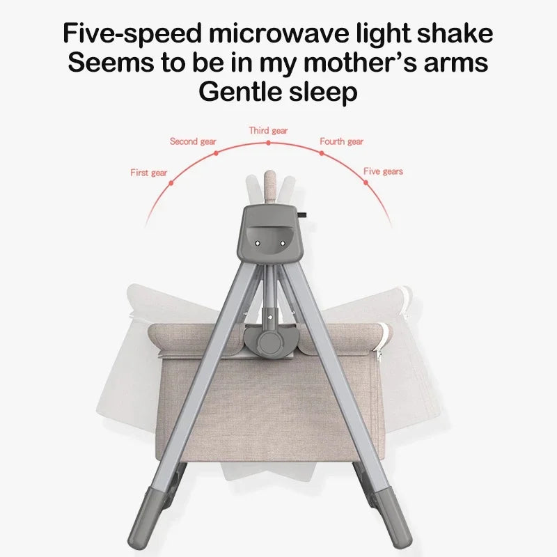 Elektrisch Babybed - Babybedje - Wieg - Babybed - Ledikant - Verstelbare Hoogte - met Muskietennet - Schommelbed - Multifunctioneel - Binnen & Buiten - Met Afstandsbediening - Bluetooth - Bruin