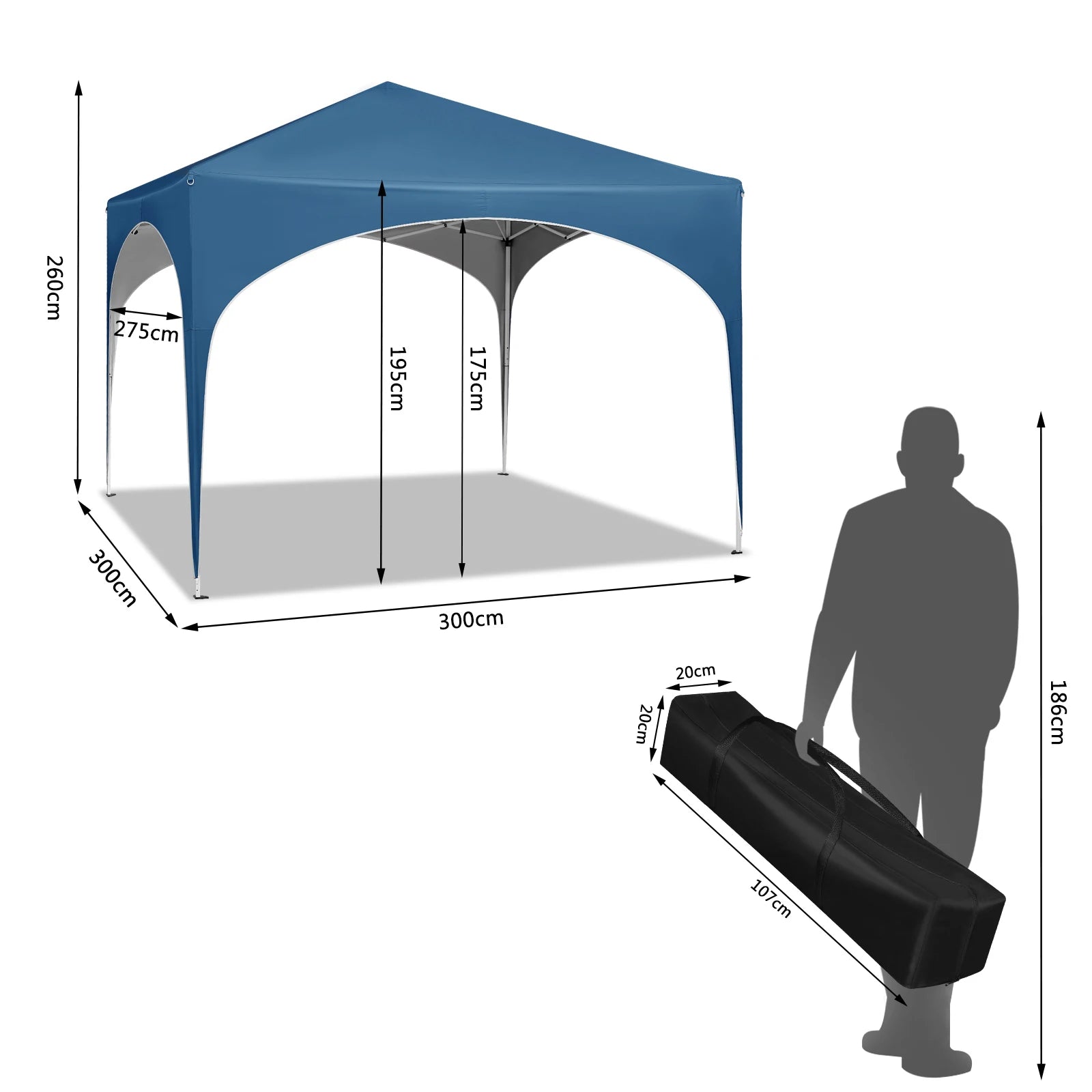 Partytent - Tent - Easy Up Partytent - Tuinpaviljoen - Pop-Up Party Tent - 3x3m - met Halfronde Dak voor Tuinfeesten, Markt en Buitenevenementen - Waterdichte - Inklapbare Luifel – Grijs - QUORE