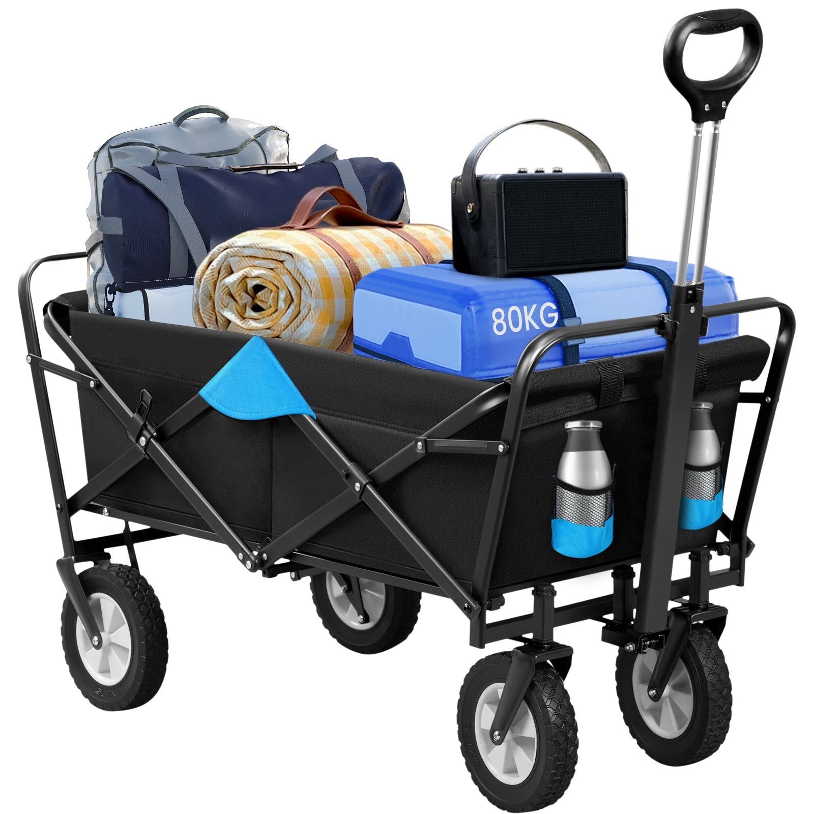 Tuinwagen - Tuinkar - Bolder - Transport - Strand - Heavy-duty - Plat- en - Hekwerkontwerp - 360° Draaibare Wielen - Voor Tuin - Erf - en Magazijn - Ergonomische Handgreep - Draagvermogen 80kg - Antraciet Turquoise - QUORE