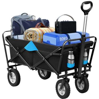 Tuinwagen - Tuinkar - Bolder - Transport - Strand - Heavy-duty - Plat- en - Hekwerkontwerp - 360° Draaibare Wielen - Voor Tuin - Erf - en Magazijn - Ergonomische Handgreep - Draagvermogen 80kg - Antraciet Turquoise - QUORE