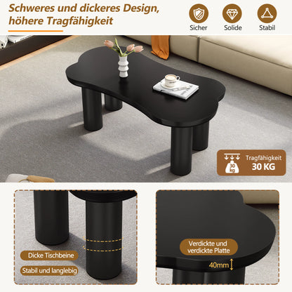 Salontafel – Botvormige Tafel – Woonkamertafel – Banken Set – MDF Tafelblad – Stevige PVC-Poten - 121.5 x 65.5 x 20 cm - Zwart