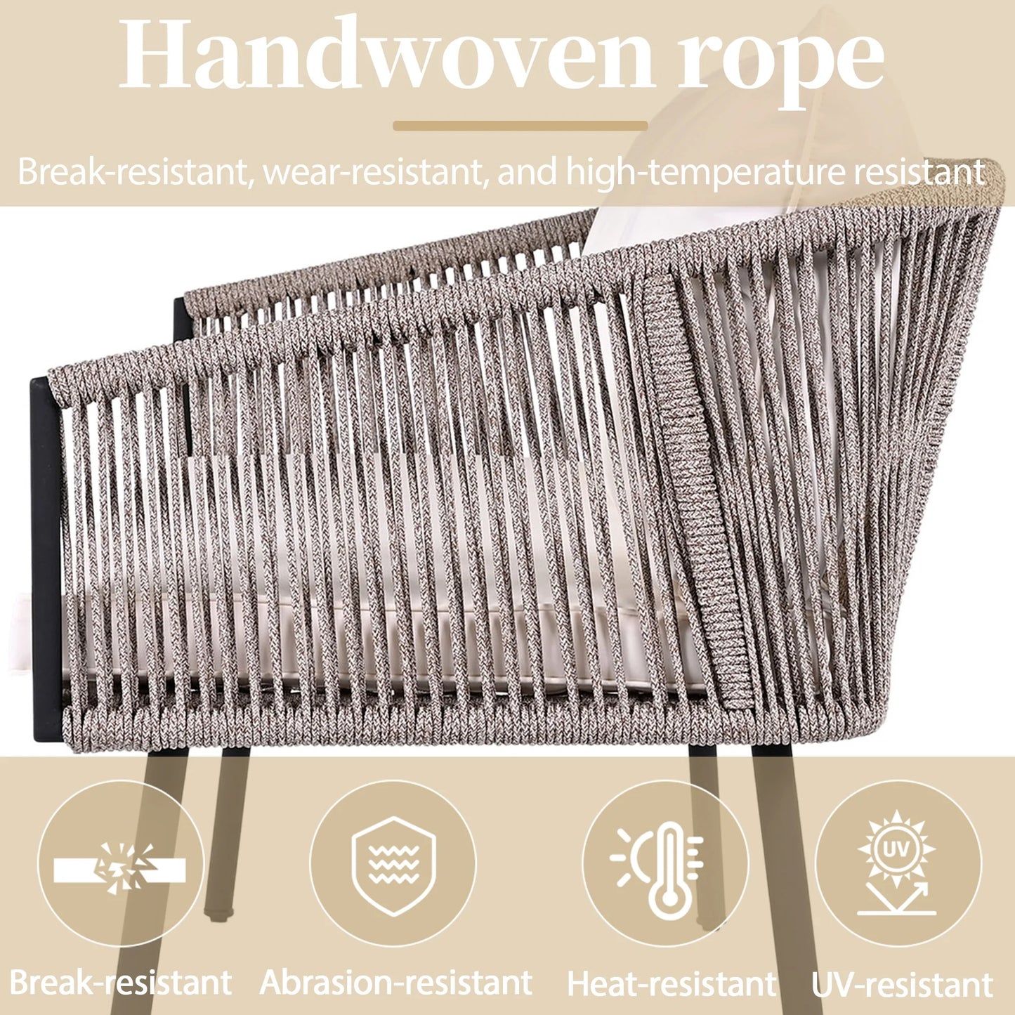 Tuinmeubelset – Loungeset – Tuinbank – Loungestoelen – Salontafel – Gegalvaniseerd Stalen Frame – Weerbestendig Touw - Beige