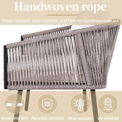 Tuinmeubelset – Loungeset – Tuinbank – Loungestoelen – Salontafel – Gegalvaniseerd Stalen Frame – Weerbestendig Touw - Beige