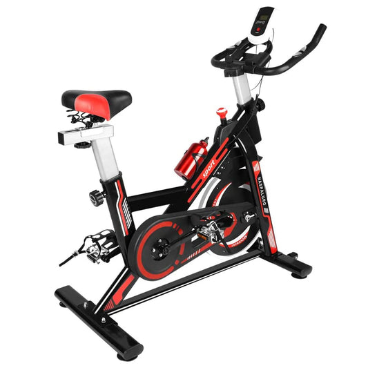 Hometrainer – Fitnessfiets – Conditiefiets – Cardiofiets – Stalen Constructie – Instelbare Weerstand – LCD-Display - Zwart-Rood 6KG - QUORE