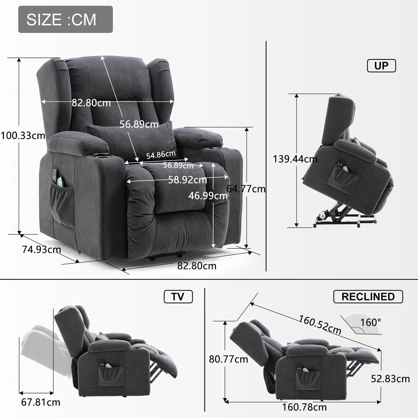 Sta op Stoel – Relaxfauteuil – Massagefauteuil – Elektrische Fauteuil – TV Stoel – Flanellen Bekleding – Verstelbare Rugleuning en Voetensteun