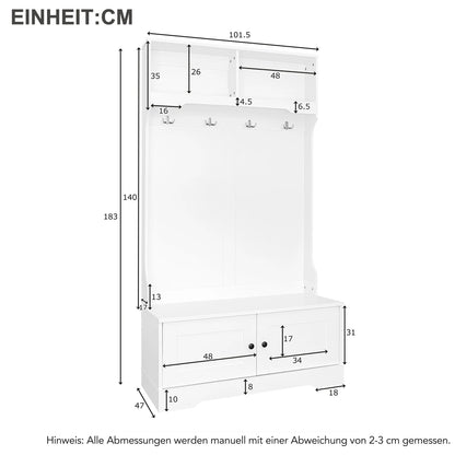 Kapstok – Wandkapstok – Jashanger – Halrek – Entree Meubel – Wit Hout & Metaal – 4 Haken met 2 Open Opbergvakken