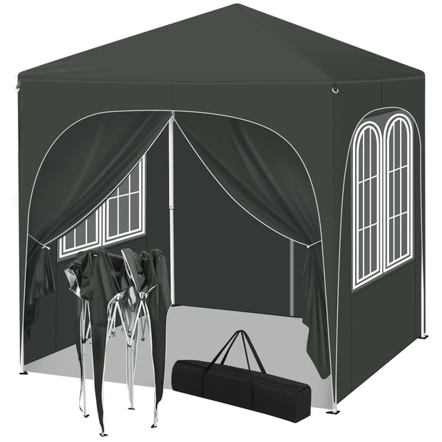 Opvouwbare Partytent - Easy up Partytent - Pop-up Paviljoen - 2x2m - Verstelbare Hoogte - Zijwanden - Waterdicht - UV - Bescherming - Buiten - Grijs