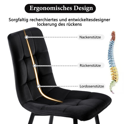 Eetkamerstoelen – Stoelen – Dining Chairs – Keukenstoelen – Woonkamerstoelen – Set van 4 Zwarte Fluwelen Stoelen – Stevig Metalen Frame met Hoog Zitcomfort