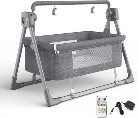 Co Sleeper - Baby Wieg - Wipstoel - Multifunctionele Elektrische Schommelstoel  - 0-3 Jaar - Intelligente Slaapfunctie – Afstandsbediening - Newborn Baby Slapen Mand – Weig - Donkergrijs