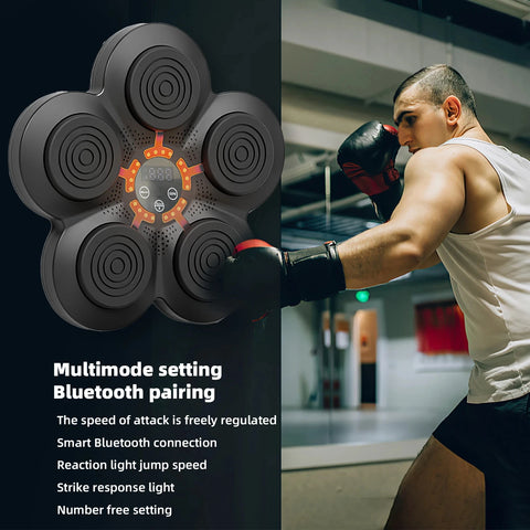 Music Boxing Machine - Music Boxing Machine voor de Muur - Interactieve Muur Boks Trainer met Bluetooth - Met 1 Paar Handschoenen voor Volwassenen - Zwart