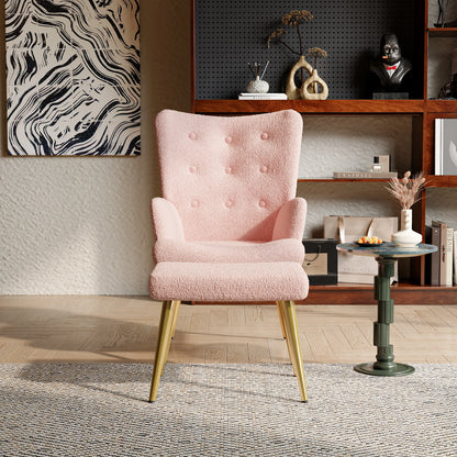 Moderne Fauteuil - Loungestoel - Relaxstoel - Met Voetsteun - Hoge Rugleuning - Armleuningen - Comfortabele - Unieke Stoelen - Geschikt Voor - Woonkamer - Lamswol - Roze