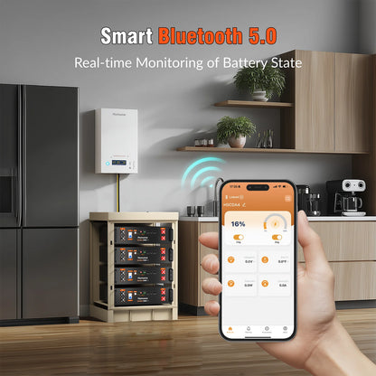 LiFePO4 Accu – Lithium Accu – LFP Batterij – Lithium-IJzerfosfaat Accu – 48V 100Ah – Ingebouwde 100A BMS – Bluetooth Connectiviteit