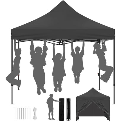 Tuinpaviljoen - 3x3m - Partytent - Verstelbare Hoogte - Gazebo - 4  Afneembare Zijpanelen - met Vensters - UV-Bestendig - Waterdichte - Grijs