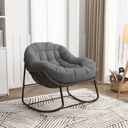 Rotan Stoel – Schommelstoel – Loungestoel – Tuinstoel – Fauteuil – Oversized Design – Waterafstotende Polyester Zitting – 105x90x80 cm – Grijs