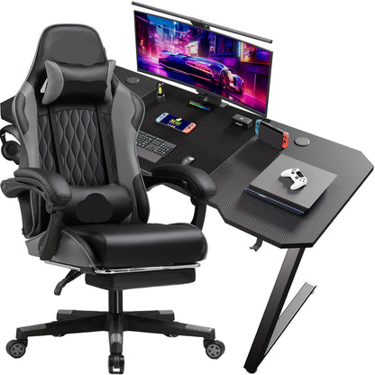 Gamingbureau – Gametafel – Bureau Met Stoel – Computerbureau – Bureaustoel Set – Ergonomisch Design – Lederlook Met Carbonfiber