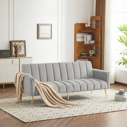 2-zits loungebank – slaapbank – relaxbank – loveseat – zitbank – Lichtgrijs – 5-voudig verstelbare rugleuning – zachte velvet stof