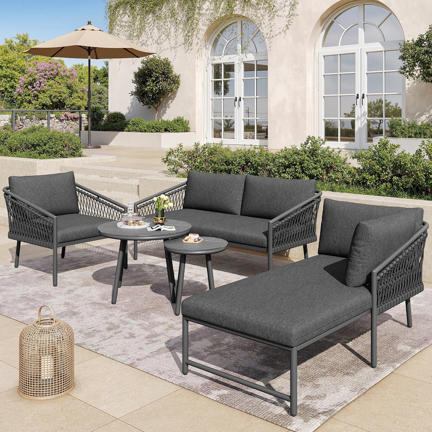 Loungeset Buiten – Loungeset Tuin – Loungeset Balkon – Buitenmeubelset – Gegalvaniseerd Ijzer Frame – Verstelbare Poten