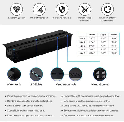 Intelligent modern built-in fireplace, water vapor fireplace humidifier, realistic 3D color flame, air purification function,