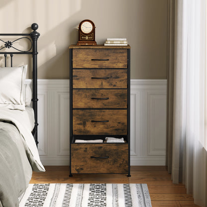 Ladenkast - Dressoir Kasten - Ladekast met 5 Stoffen Lades - Vintage Houtlook – Stabiele Opbergkast - Metaal Frame – Voor Slaapkamer - Woonkamer - Hal - 45.5x95.5 x30cm - Vintage Kleur