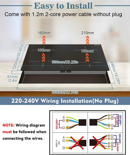 Inductie Kookplaat - Elektrische Kookplaat - Keramisch Kookplaat - Induction Hob - Elektrische Brander - 4-pits - Inbouw - 6600W - 220V - Kinderbeveiliging - Timerfunctie - 4 Individuele Bedieningsknoppen