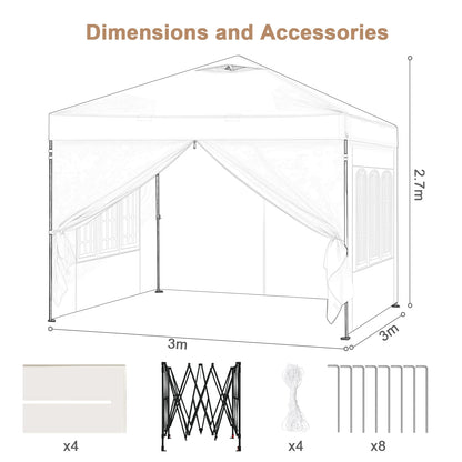 Paviljoen - Tuinpaviljoen - Partytent - Tuintent - Pop-up Kliksysteem - Stabiel - Vouwtent - Opvouwbaar - Waterdicht - Winterbestendig - 50+UV-Bescherming - voor Tuin - Buiten - Achtertuin - 210D Oxford - 3 x 3 m - Blauw