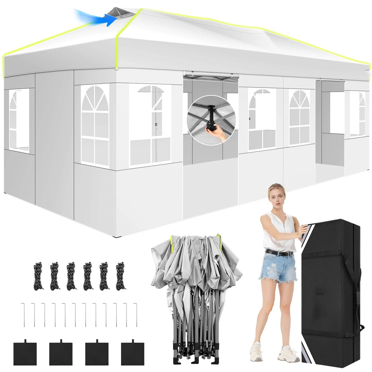 Partytent – Opvouwbare Tent – Buiten Tent – Tuin Tent – 3x6 Meter – Waterdicht – UV-Bestendig - Wit - QUORE