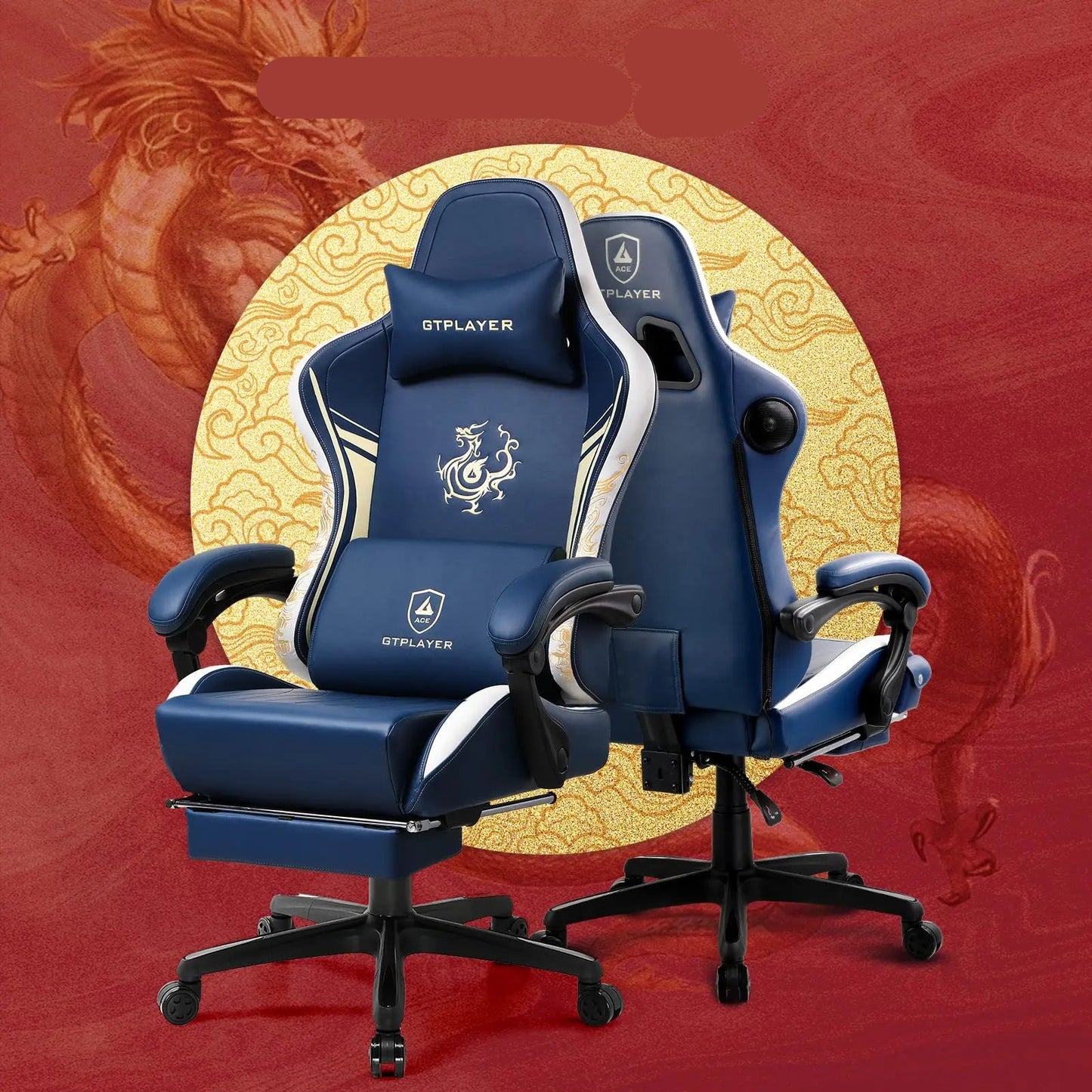 Bluetooth Gamingstoel – Gamestoel – Bureaustoel – Gaming Chair – Werkstoel – Bluetooth 5.1 Speakers – Verstelbare Rugleuning 150° – Uittrekbare Voetensteun – Kunstleer – Blauw