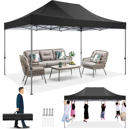 Tuinpaviljoen - Pop-Up Luifeltent – Overkapping – Tent – Luifel – Vouwtent – Waterdicht 420D Oxford – Verstelbare Hoogte 222-240cm - Zwart