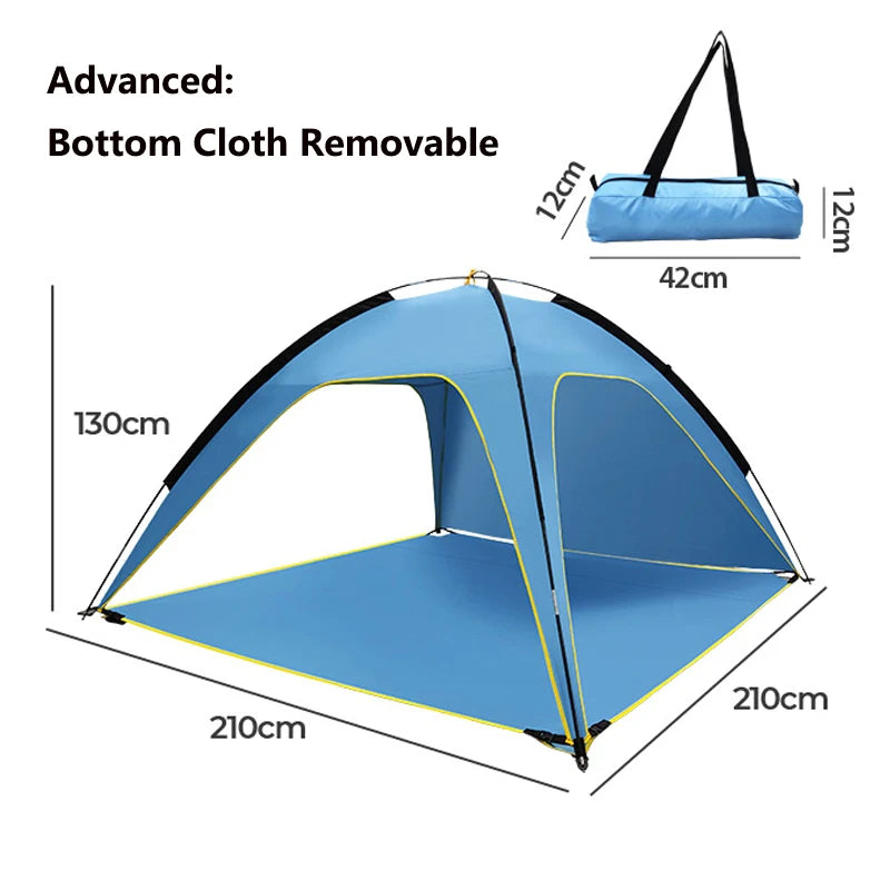 Strandtent 3-4 Personen – Pop-up Tent met Zon- en Regenbescherming – Snelle Openingsconstructie – Opvouwbare Tent voor Strand & Tuin – 210x210x130 cm – Blauw