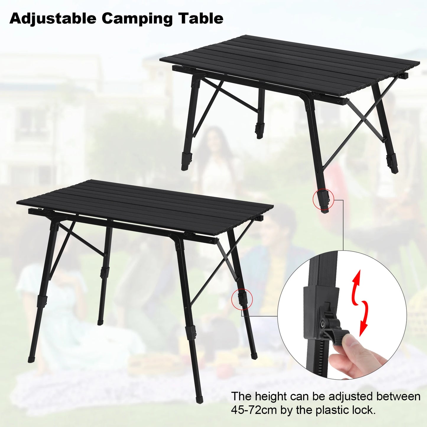 Klaptafel - Camping - Tuint - Feest - Picknick - Opvouwbare - Inklapbare - Draagbaar - Bureau -Lichtgewicht Aluminium - Belastbaar tot 30 KG - Zwart