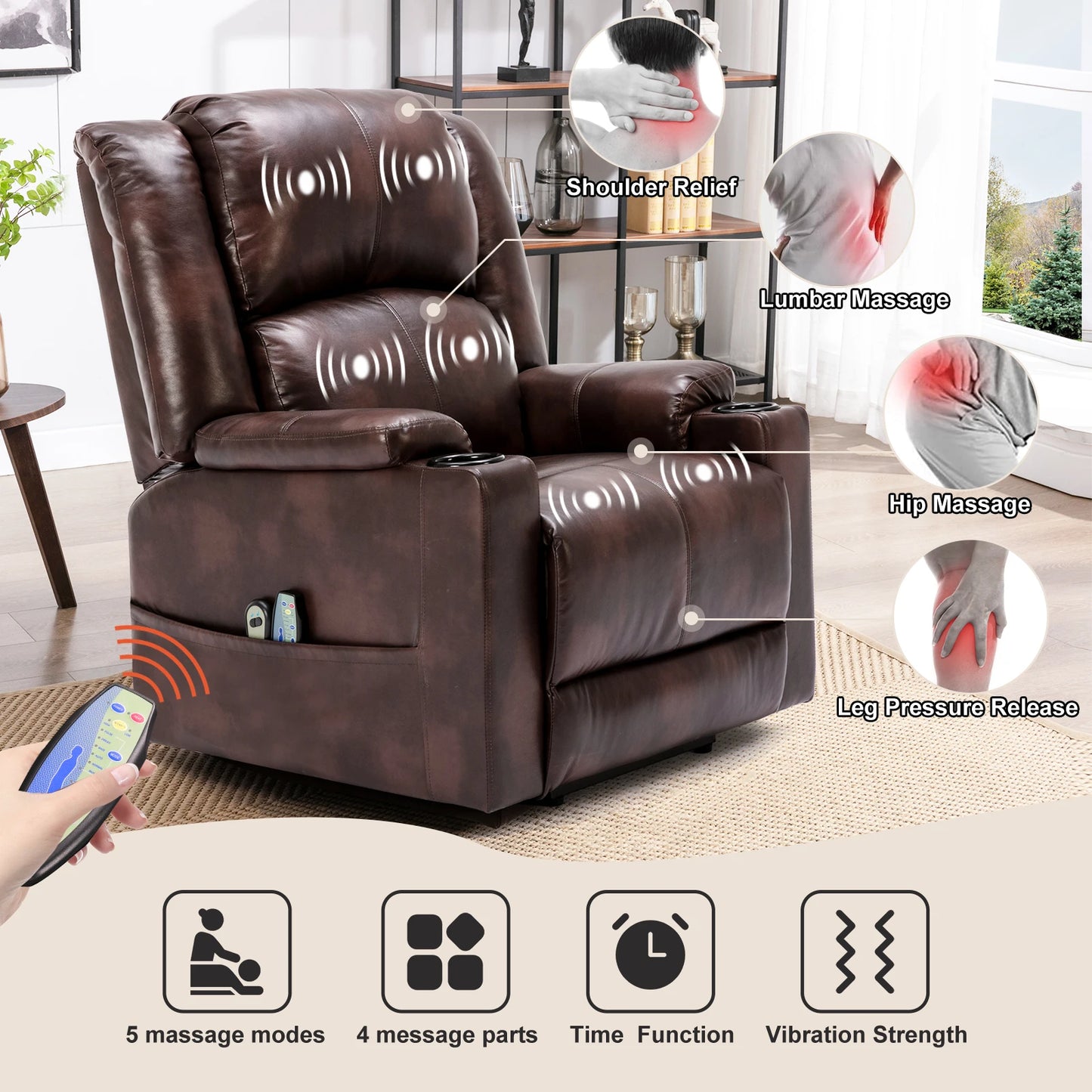 Elektrische Relaxfauteuil – Relaxstoel – Sta Op Stoel – Verstelbare Fauteuil – Massagefunctie – Kunstleer Bekleding – Draagvermogen 150 Kg - Wit