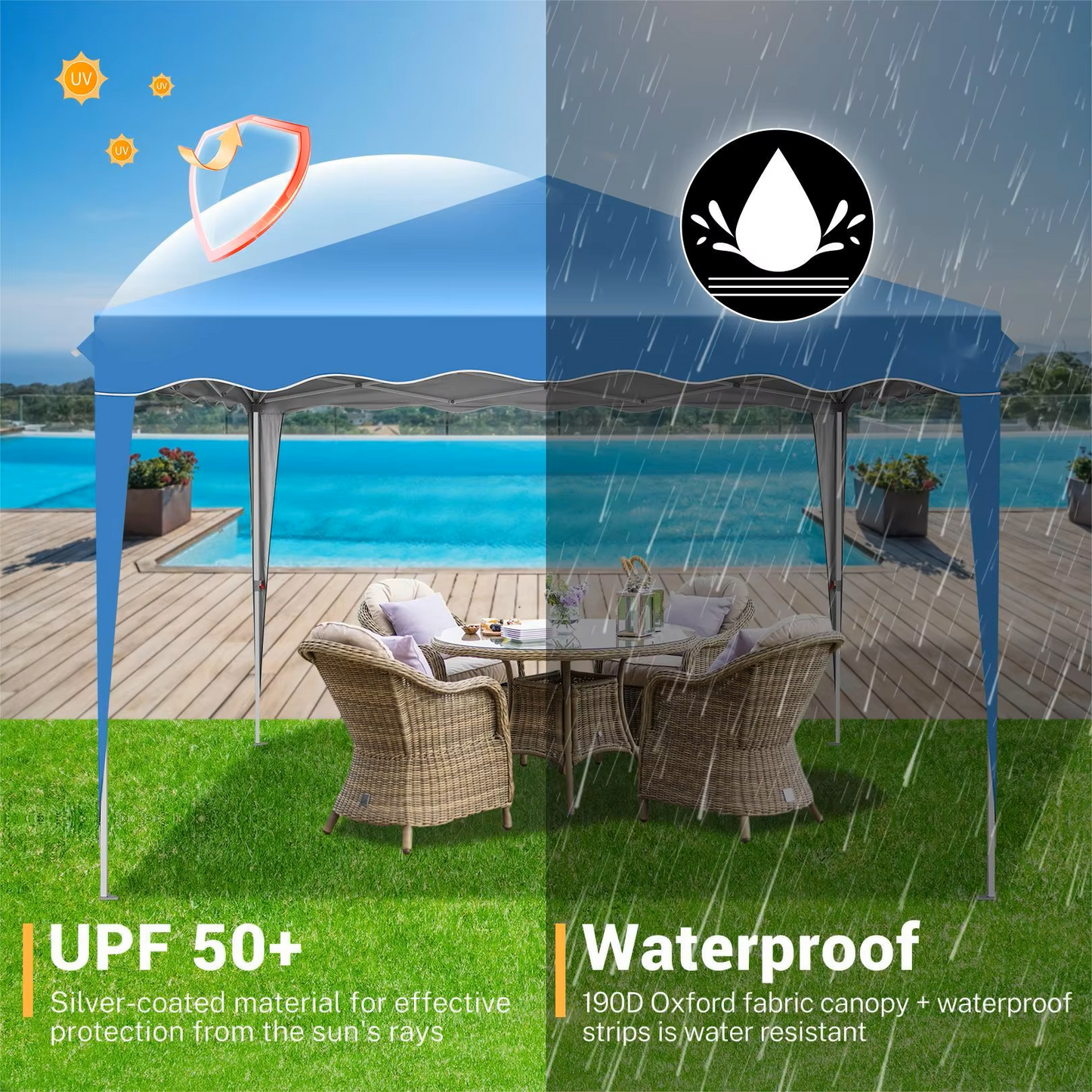 Paviljoen - Tuinpaviljoen - Partytent - Tuintent - Pop-up Kliksysteem - Stabiel - Vouwtent - Verwijderbaar Zijpanelen - Opvouwbaar - Waterdicht - Hoogte Verstelbaar - 50+UV-Bescherming - voor Tuin - Buiten - Achtertuin - 210D Oxford-stof - 3 x 3 m - Blauw
