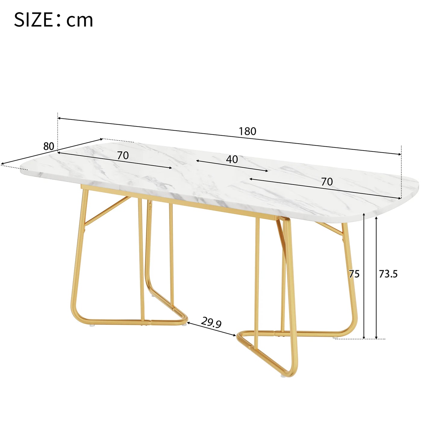 Eettafel – Uitbreidbare Tafel – Uitschuifbare Eettafel – Moderne Tafel – MDF Tafelblad – Marmerlook – Gouden Metalen Poten - 120-180 x 80 x 75 cm - Wit