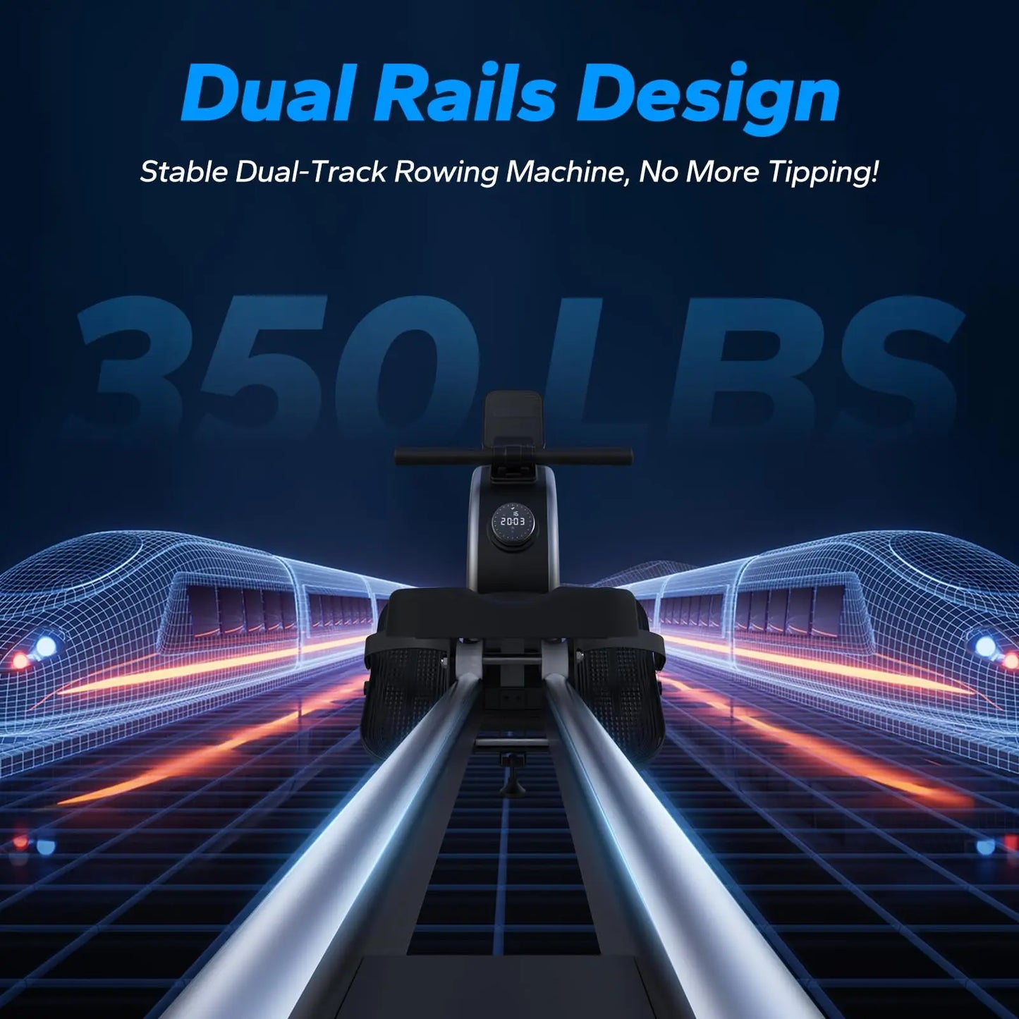 Roeimachine - Magnetische Roeitrainer - Roeiapparaat - App - Bluetooth - Dual Rail Systeem - Elektromagnetische Weerstand - 16 Weerstandsniveaus - Dual Rail Systeem - Stil & Krachtig - 160 kg Belastbaar
