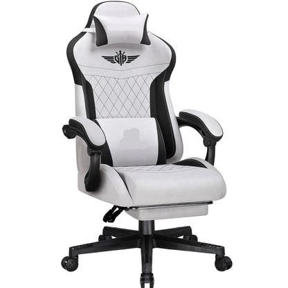Ergonomische Bureaustoel – Gamingstoel – Kantoorbureau Stoel – Comfortabele Stoel – Verstelbare Rugleuning – Ademend Stof – Voetensteun - Grijs