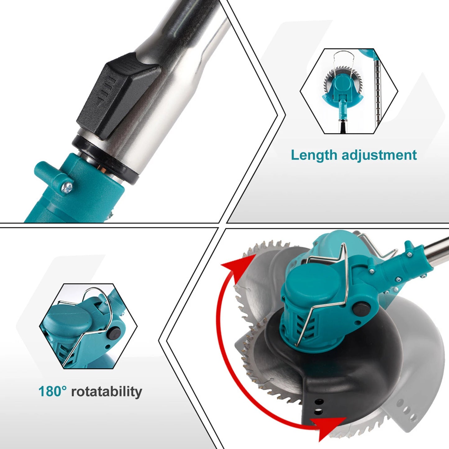 Accu Grastrimmer - Grasmaaier - Bosmaaier - Opvouwbaar - Verstelbaar - met Wielen - Maaiaccessoires - 2x Batterij - 1500W - 12000 RPM - 3 Soorten Messen - 125mm Snijbreedte - 15000mAh - Turkoois