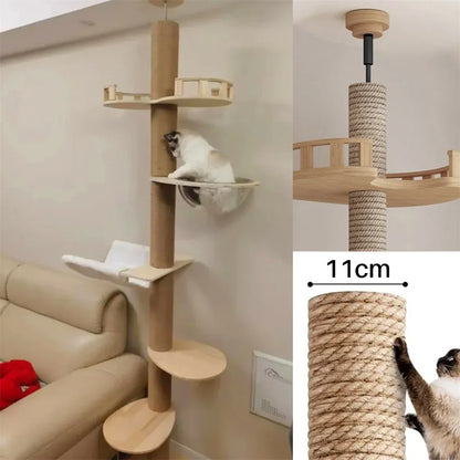 Katten Klimboom - van Hout - Kitten Krabpaal - Katten Klimmuur - Sisal Krabpalen - Krabpaal - Kattenboom - Arbre a Chat - Hangmat & Speeltjes - met 4 Verdiepingen - Typ A