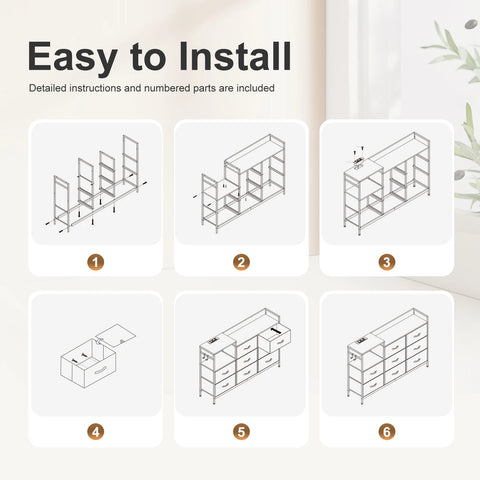 Kast met 8 laden - Ladekast - Ladekasten - Ladenkastje - Opbergkasten - Vintage hout - 132 x 88 x 30 cm (B x H x D) - Oplaadstation.