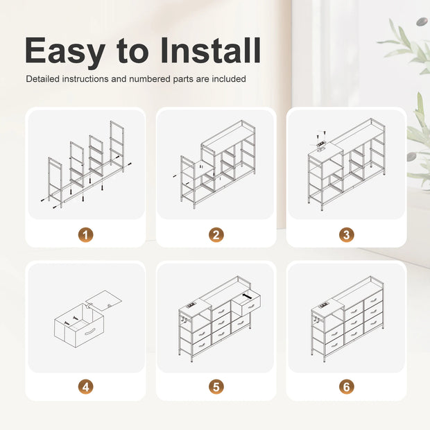 Kast met 8 laden - Ladekast - Ladekasten - Ladenkastje - Opbergkasten - Vintage hout - 132 x 88 x 30 cm (B x H x D) - Oplaadstation.
