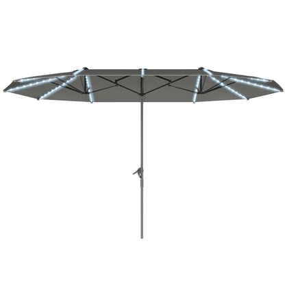 Dubbele Parasol – Grote Parasol – Tuinparasol – Balkonparasol – Aluminium Frame – UPF 50+ Bescherming – Ingebouwde Solar LED's