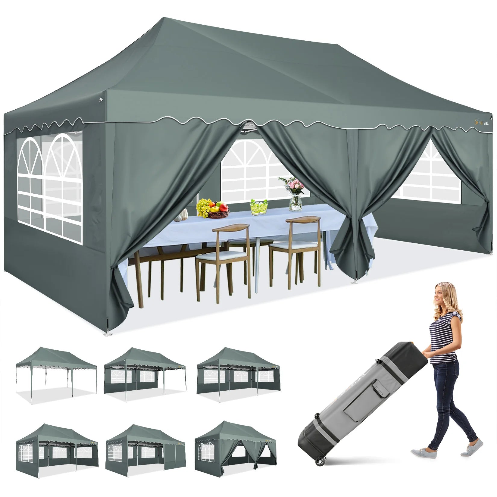 Partytent – Tent – Overkapping – Tuin Tent – 3x6 Meter – Waterdicht – UPF 50+ Bescherming - Grijs - QUORE
