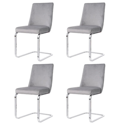 Eetkamerstoel – Set Van 4 - Velours Woonkamerstoel – Comfortabele Fauteuil – Lounge Stoel – Zacht Gewatteerd Zitvlak – Zilver Metalen Pootjes - Grijs