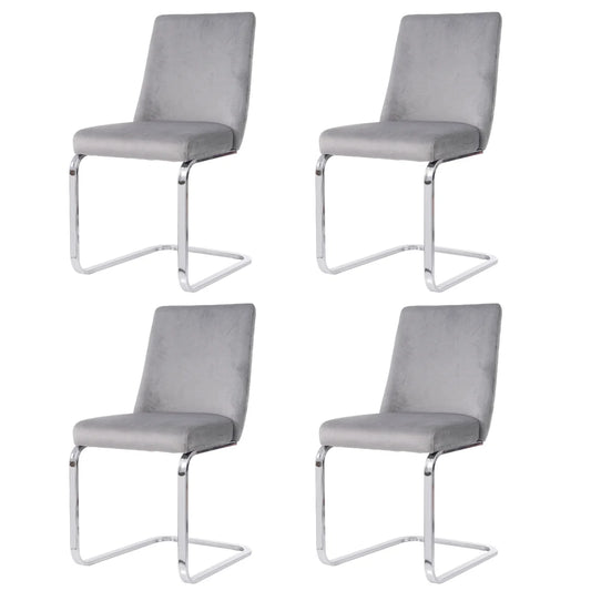 Eetkamerstoel – Set Van 4 - Velours Woonkamerstoel – Comfortabele Fauteuil – Lounge Stoel – Zacht Gewatteerd Zitvlak – Zilver Metalen Pootjes - Grijs