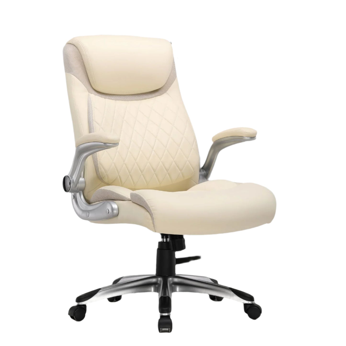 Ergonomische Bureaustoel – Kantoorstoel – Werkstoel – Bureaustoel Met Armleuningen – S-Vormig Rugpaneel – Draagvermogen 136 Kg – 360 Graden Draaibaar - 52 x 54 x 118 cm - Beige - QUORE